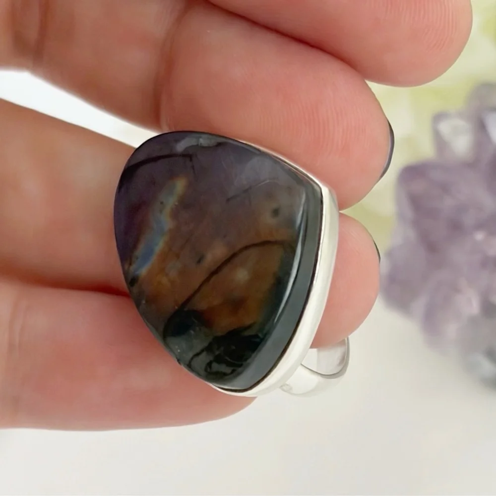 Pure Sterling Silver 925 Purple Labradorite Ring Size 8 1/2 8.5 Colorful New - Picture 7 of 12
